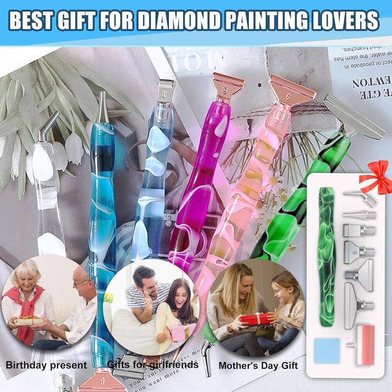 Heyseri 14PCS Diamond Painting Pen Accessories Tools Set, Exquisite Stainless Steel Metal Pen Tips,Ergonomic Diamond Art Pen and 6 Painting Glue Clay,Comfort Grip and Faster Drilling (Green Silver) - Image 4